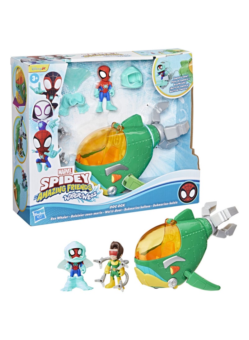 SPIDEY AND HIS AMAZING FRIENDS Marvel Spidey and his Amazing Friends Water-Webs Doc Ock Sea Whaler 3-Inch (7.6 CM) Toy Submarine & Figures, Super Hero Toys, Kids Ages 3+ - Image 1