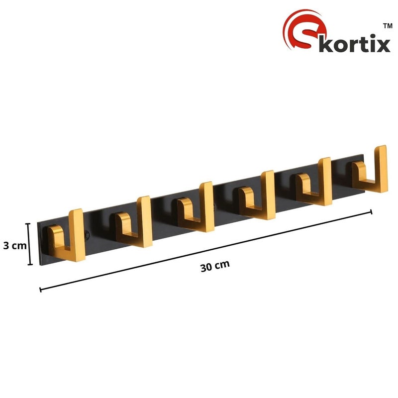 SKORTIX- Aluminium Finish 6 Pin ( Pack of 3) Bathroom Cloth Hooks Hanger Door Wall Hangers for Bedroom, Bathroom Robe Hooks, Rail for Hanging Clothes,Towel Hanger in Black Gold Color. - Image 2