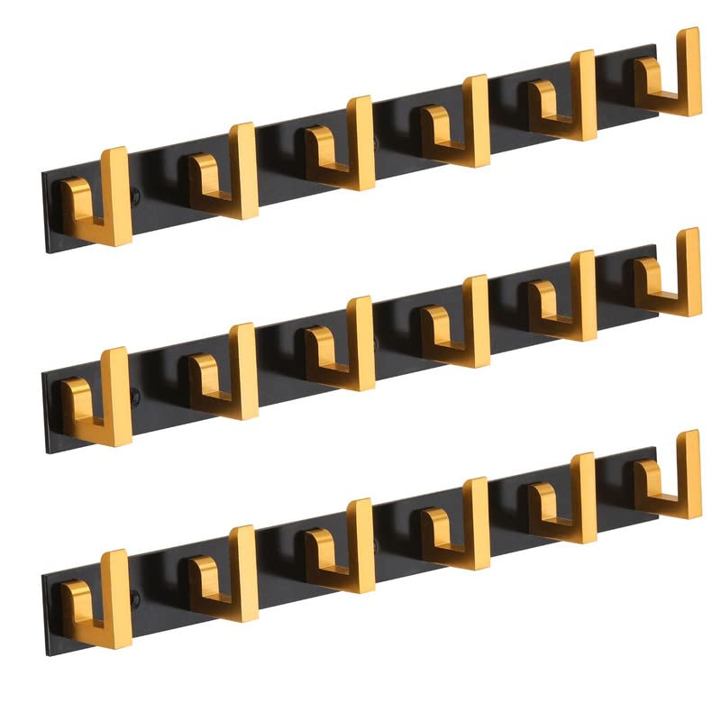 SKORTIX- Aluminium Finish 6 Pin ( Pack of 3) Bathroom Cloth Hooks Hanger Door Wall Hangers for Bedroom, Bathroom Robe Hooks, Rail for Hanging Clothes,Towel Hanger in Black Gold Color. - Image 1
