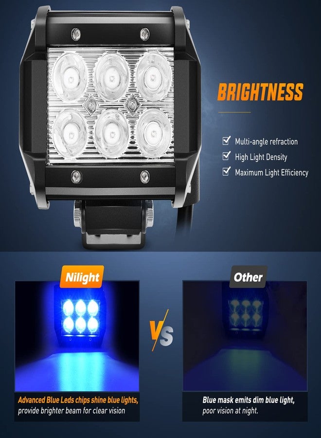 Nilight 4" Led Light Pod Blue Spot Driving Fog Light 2PCS 18W Off Road Fishing Hunting Emergency Safety Signal Deck Trailer Hunting lights for UTV Pick-up Van Boat Tractor, 2 years Warranty - Image 3