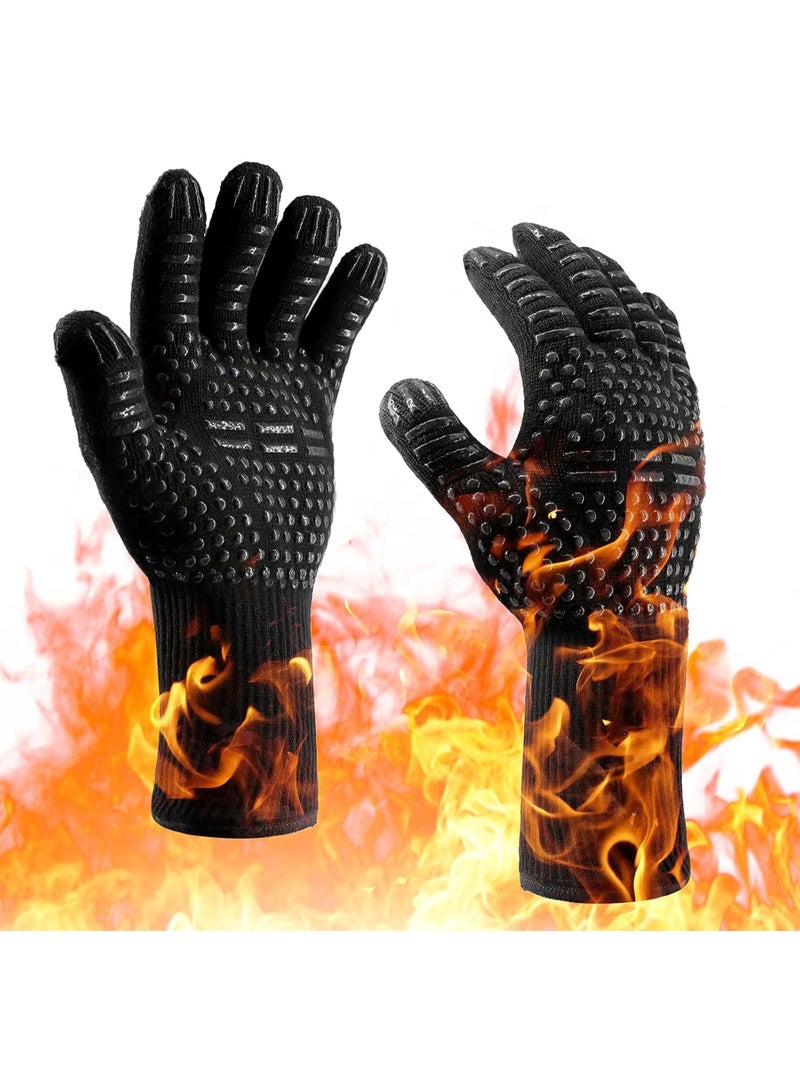 VIUAUAX قفازات الفرن قفازات مقاومة للحرارة حتى 932 درجة فهرنهايت، قفازات شواء مقاومة للقطع بحجم XL، قفازات شواء سيليكونية مانعة للانزلاق، قفازات طهي آمنة للمطبخ للرجال، قفازات فرن، مدخن، شواء، شواء (أسود-XL) - Image 1
