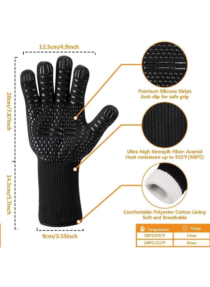 VIUAUAX قفازات الفرن قفازات مقاومة للحرارة حتى 932 درجة فهرنهايت، قفازات شواء مقاومة للقطع بحجم XL، قفازات شواء سيليكونية مانعة للانزلاق، قفازات طهي آمنة للمطبخ للرجال، قفازات فرن، مدخن، شواء، شواء (أسود-XL) - Image 2