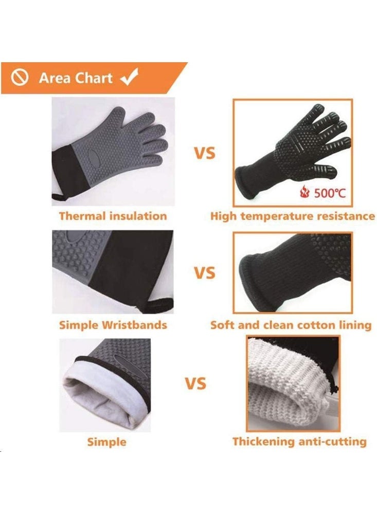 VIUAUAX قفازات الفرن قفازات مقاومة للحرارة حتى 932 درجة فهرنهايت، قفازات شواء مقاومة للقطع بحجم XL، قفازات شواء سيليكونية مانعة للانزلاق، قفازات طهي آمنة للمطبخ للرجال، قفازات فرن، مدخن، شواء، شواء (أسود-XL) - Image 4