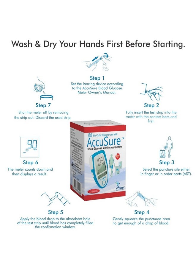 AccuSure Glucometer Test Strips, 50 Strips (Only Strips)