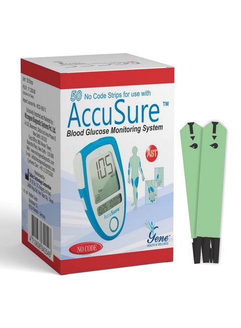 AccuSure Glucometer Test Strips, 50 Strips (Only Strips)