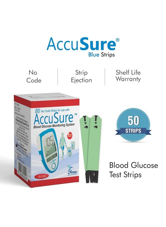 AccuSure Glucometer Test Strips, 50 Strips (Only Strips)
