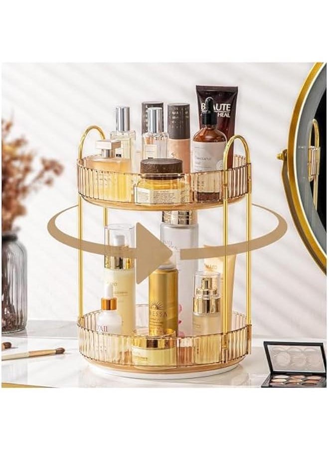 HOOKOR Rotating Makeup Organizer for Vanity 2 Tier, High-Capacity Skincare Clear Make Up Storage Perfume Organizers Cosmetic Dresser Organizer Countertop 360 Spinning (40-02)  - Image 1