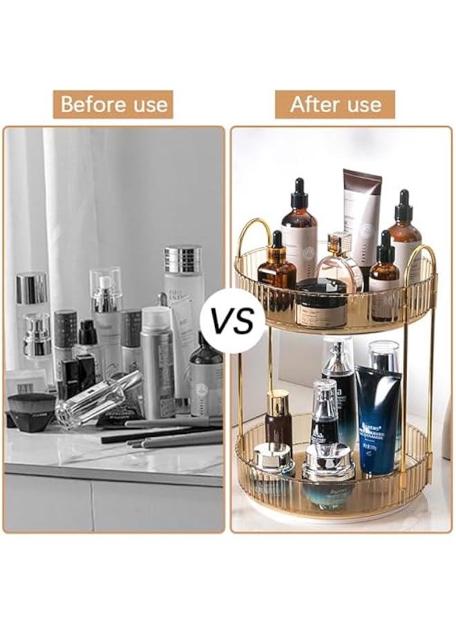HOOKOR Rotating Makeup Organizer for Vanity 2 Tier, High-Capacity Skincare Clear Make Up Storage Perfume Organizers Cosmetic Dresser Organizer Countertop 360 Spinning (40-02)  - Image 3