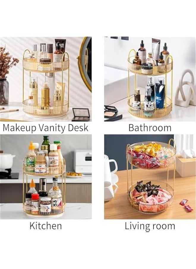 HOOKOR Rotating Makeup Organizer for Vanity 2 Tier, High-Capacity Skincare Clear Make Up Storage Perfume Organizers Cosmetic Dresser Organizer Countertop 360 Spinning (40-02)  - Image 4