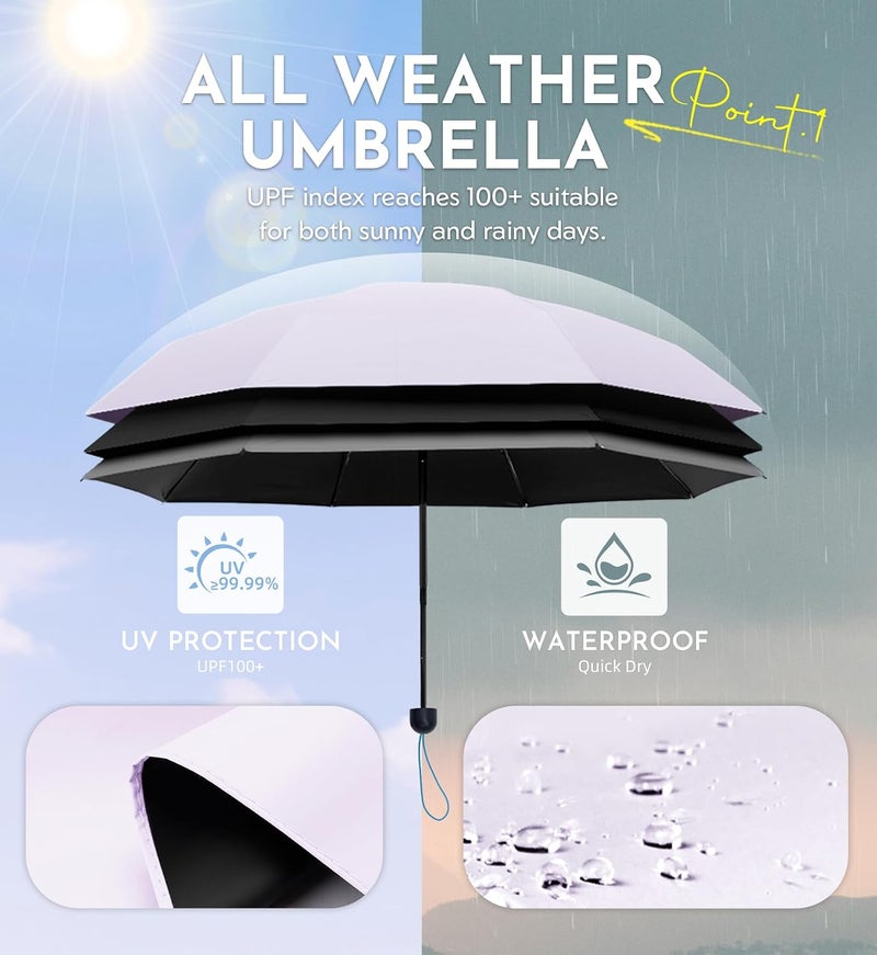 Lilac Mini Umbrella for Travel Compact - UPF 100+ UV Sun Umbrella for Purse Backpack,Super mini Sturdy Pocket Folding Umbrella with Absorbent Sleeve, Heavy Duty Parasol - Image 2