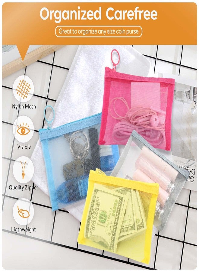EASYFUN Small Zipper Pouch,5 Pieces Mini Mesh Pouch Coin Purse Cosmetic Case,Small Item Organizer,5 x 4 Inch,Assorted Colors - Image 4