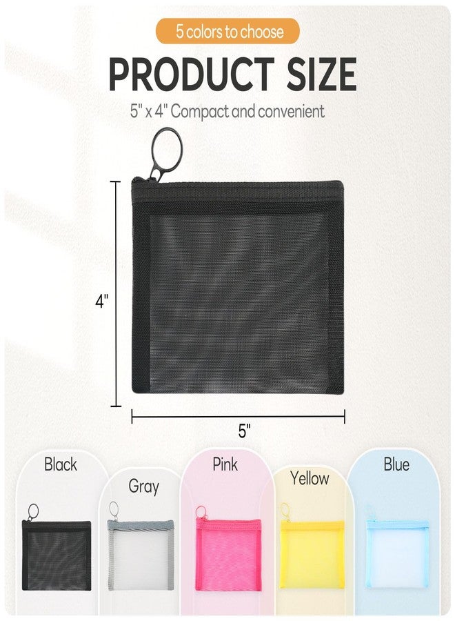 EASYFUN Small Zipper Pouch,5 Pieces Mini Mesh Pouch Coin Purse Cosmetic Case,Small Item Organizer,5 x 4 Inch,Assorted Colors - Image 2