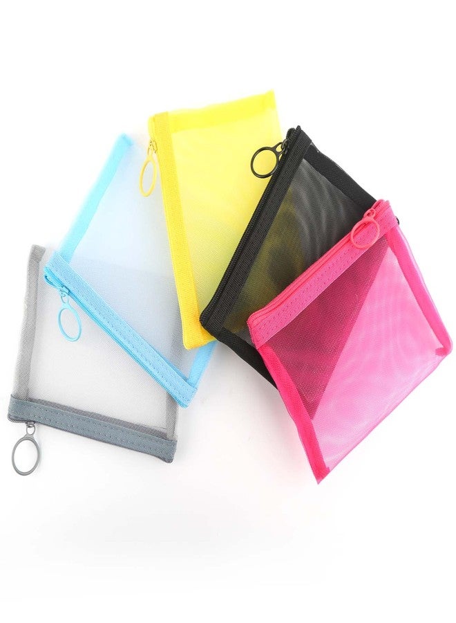 EASYFUN Small Zipper Pouch,5 Pieces Mini Mesh Pouch Coin Purse Cosmetic Case,Small Item Organizer,5 x 4 Inch,Assorted Colors - Image 1