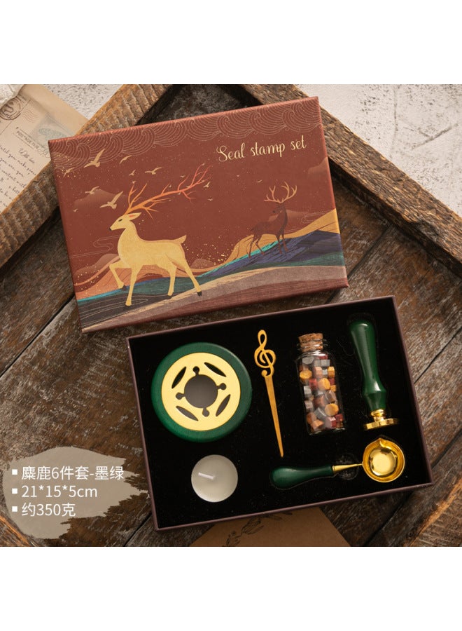 Autonomy Fire Paint Seal Set Vintage Elk Gift Box Fire Paint Oven Seal Small Round Wax Set Wooden Handle Fire Paint Set - Image 1