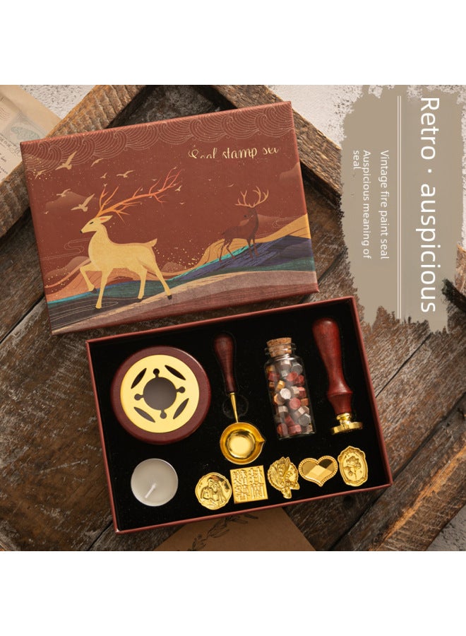 Autonomy Fire Paint Seal Set Vintage Elk Gift Box Fire Paint Oven Seal Small Round Wax Set Wooden Handle Fire Paint Set - Image 2