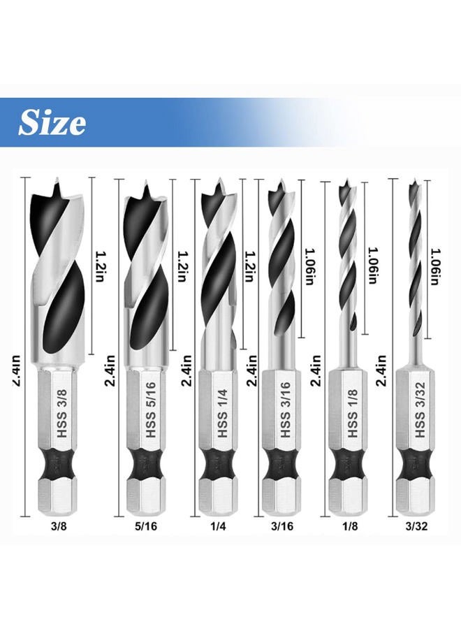 Eyech 6Pcs Brad Point Drill Bits Stubby Drill Bit Set for Wood | 1/4" Quick Change Hex Shank | 4241 High Speed Steel | for Quick Change Chucks and Drives - Image 2
