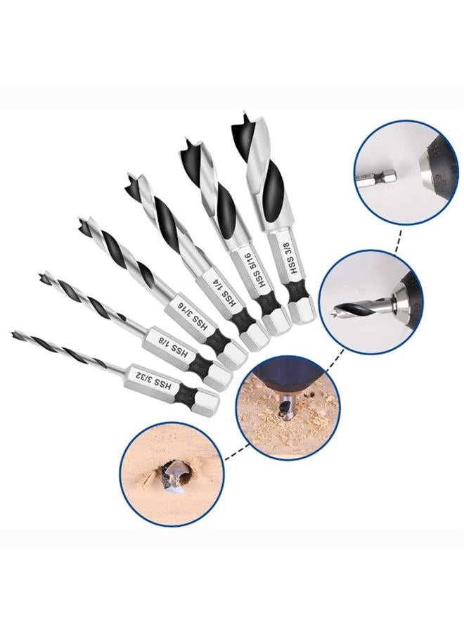 Eyech 6Pcs Brad Point Drill Bits Stubby Drill Bit Set for Wood | 1/4" Quick Change Hex Shank | 4241 High Speed Steel | for Quick Change Chucks and Drives - Image 3