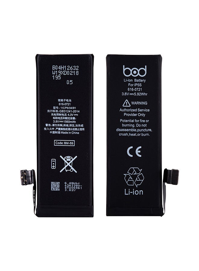 1560mAh Replacement Battery for Apple iPhone 5s – High-Capacity Internal Li-ion Rechargeable Battery | Safe, Long-Lasting Power Cell | Compatible with iPhone 5s A1453, A1457, A1530 – Black - Image 1