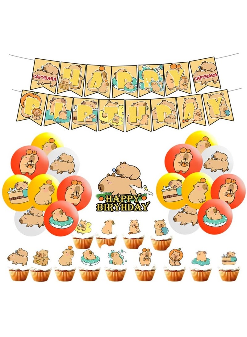 Capybara Birthday Party Supplies, Capybara Theme Party Decorations Includes Includes Capybara Birthday Banner Cake Topper, Cupcake Toppers, Balloons for Boys and Girls Party Decor  - Image 1