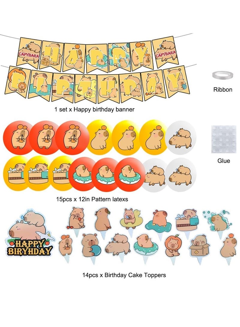 Capybara Birthday Party Supplies, Capybara Theme Party Decorations Includes Includes Capybara Birthday Banner Cake Topper, Cupcake Toppers, Balloons for Boys and Girls Party Decor  - Image 2