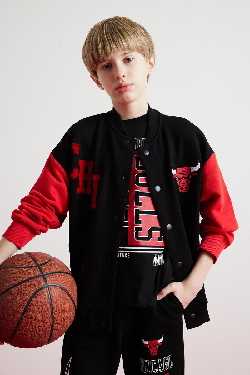 DeFacto Boy NBA Chicago Bulls College Collar Back Printed Bomber Jacket  - Image 1