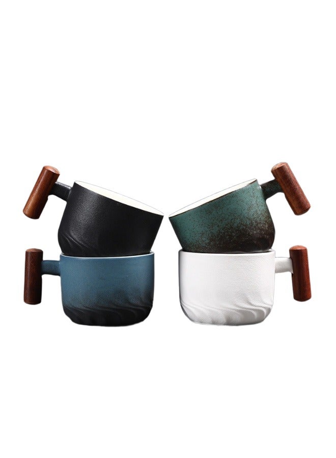 آنا طقم فناجين لاتيه سيراميك بمقبض خشبي 70 مل، 4 قطع - Image 1