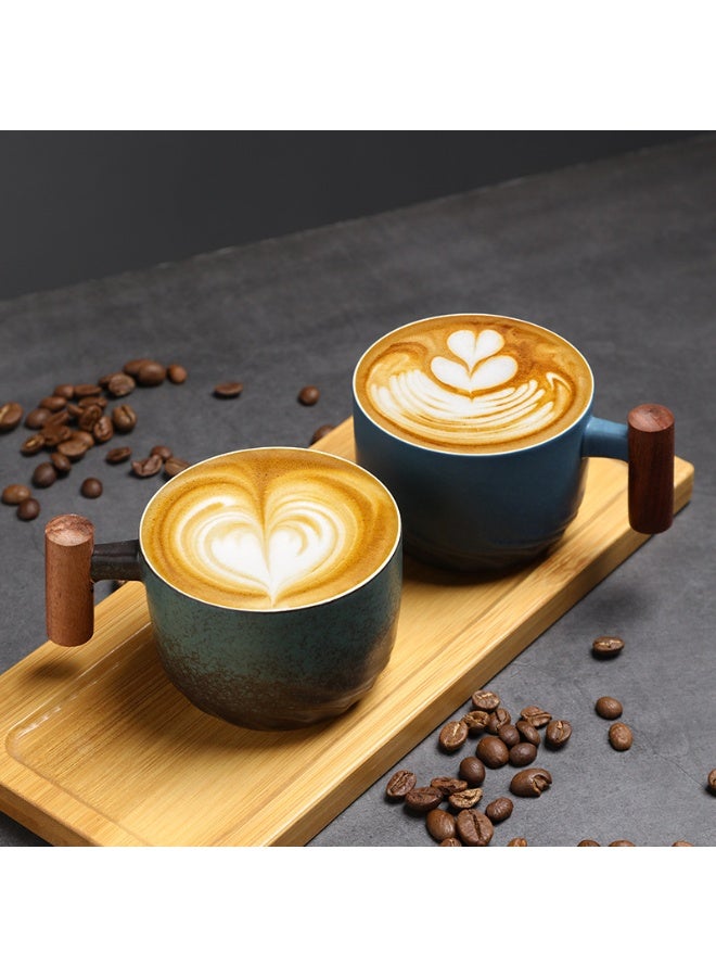 آنا طقم فناجين لاتيه سيراميك بمقبض خشبي 70 مل، 4 قطع - Image 4