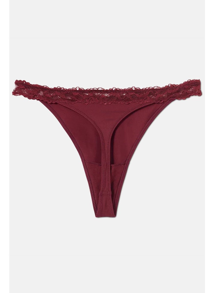 Tchibo Women 2 Pack Lace String Thong Panty, Maroon  - Image 3