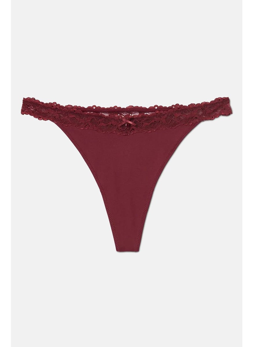 Tchibo Women 2 Pack Lace String Thong Panty, Maroon  - Image 2