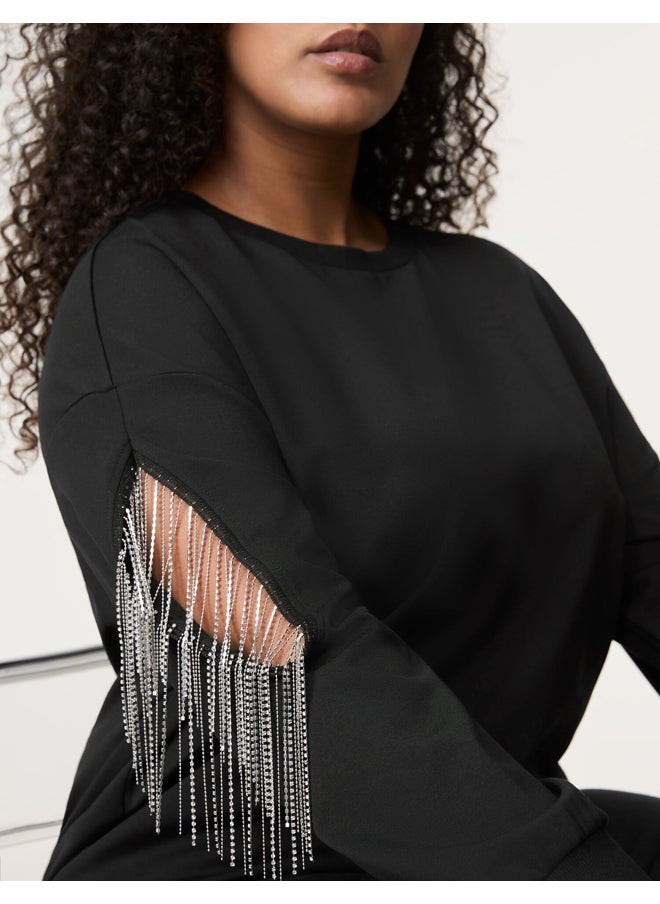 Samoon Rhinestone Ribbons Sleeves Jumper  - Image 5
