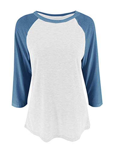 Bingerlily Women's Casual T-Shirts 3/4 Sleeve Color Block Cute Tops Comfy Blouses (Blue,Medium) - Image 5