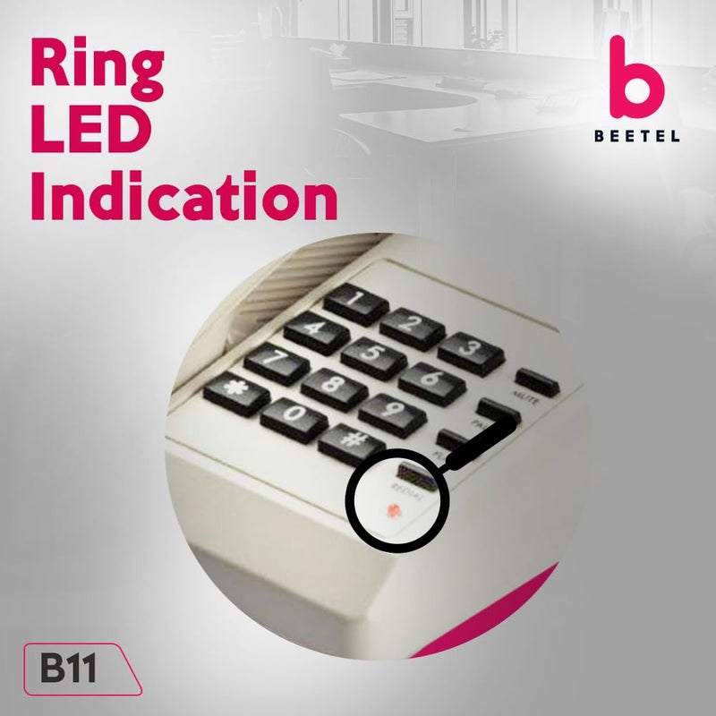 Beetel هاتف أرضي سلكي B11، تحكم في حجم الرنين، مؤشر حلقة LED، قابل للتعليق على الحائط/المكتب، تصميم كلاسيكي، جودة مكالمة واضحة، وظيفة كتم/إيقاف/فلاش/إعادة الاتصال (صنع في الهند)(رمادي دافئ)(B11) - Image 2