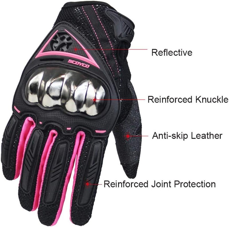 Scoyco Women's Motorcycle Gloves with Touch Screen and Armor - Pink - Image 5