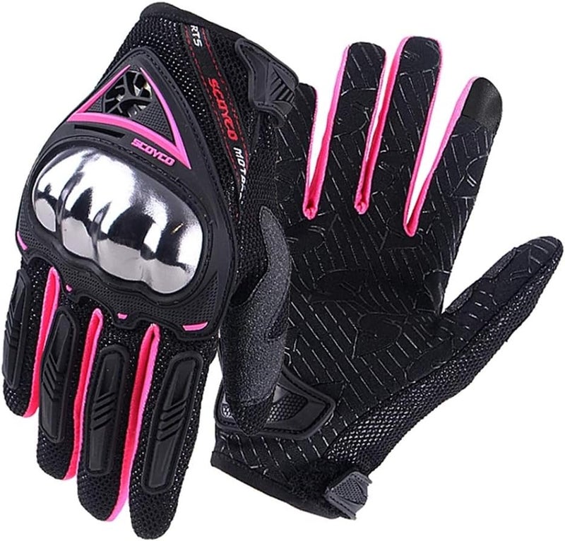 Scoyco Women's Motorcycle Gloves with Touch Screen and Armor - Pink - Image 2