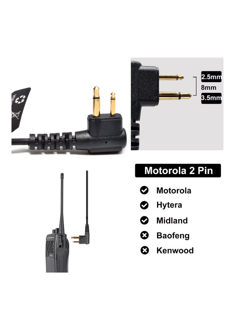 Excefore 2 Pin D Shape Radio Earpiece, Compatible with Motorola CP040 DP1400 GP88 GP300 XT420 XT460 Hytera PD405 PD505 BD505 Walkie Talkie, Ear Piece with Mic and PTT, Suitable for Security, Hiking  - Image 2