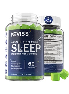 NEVISS NEVISS Melatonin Free Sleep Aid Gummies for Adults - GABA, L-Tryptophan, Magnesium, Ashwagandha - Non-Habit Forming, Help for Deep Relaxation - Vegan, Meyer Lemon Flavor, 2Pack  - Image 1