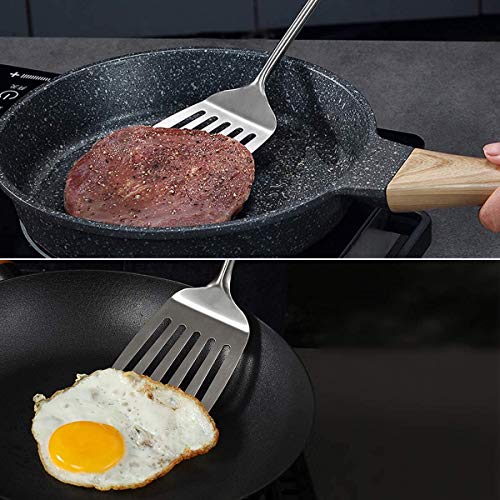 Leeonz Stainless Steel Slotted Turner Spatula, Professional Food Turner Flipper with Heat Resistant Wooden Handle, Kitchen Utensil Cooking Pancake Turner for Eggs, Omelets, Burgers, 14.1 Inches - Image 3