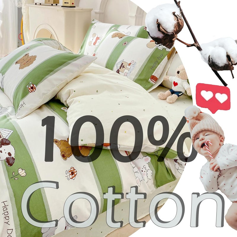 MorroMorn 100% Cotton Duvet Cover Queen, 3 Pieces Cute Bedding Sets Green Bed Set All Seasons, 1 Comforter Cover 2 Pillowcases, Soft Breathable Kawaii for Boys Girls Kids Teen (Cute Dog, Full/Queen) - Image 2