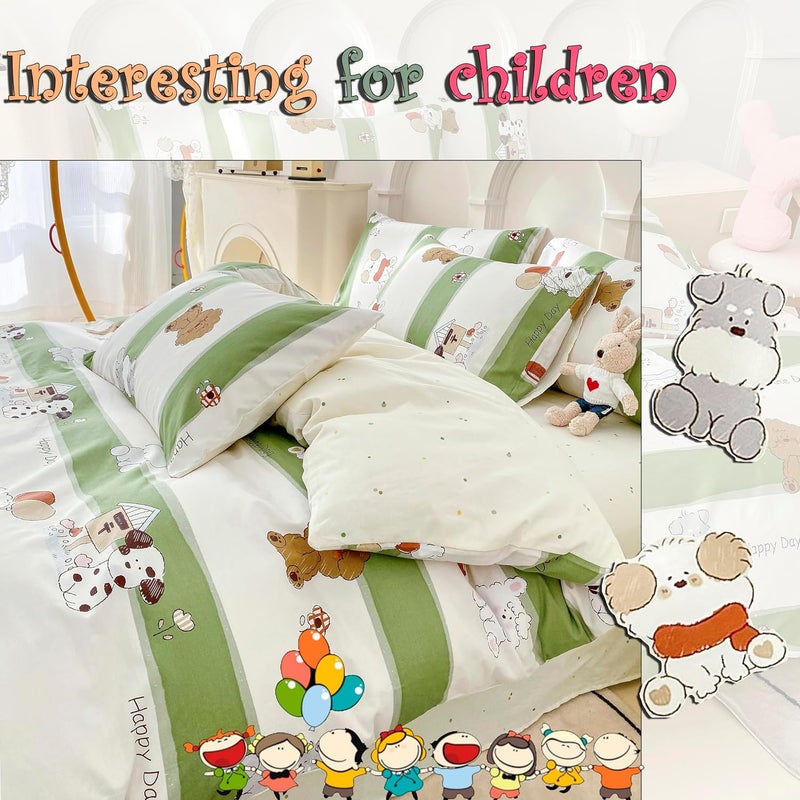 MorroMorn 100% Cotton Duvet Cover Queen, 3 Pieces Cute Bedding Sets Green Bed Set All Seasons, 1 Comforter Cover 2 Pillowcases, Soft Breathable Kawaii for Boys Girls Kids Teen (Cute Dog, Full/Queen) - Image 3