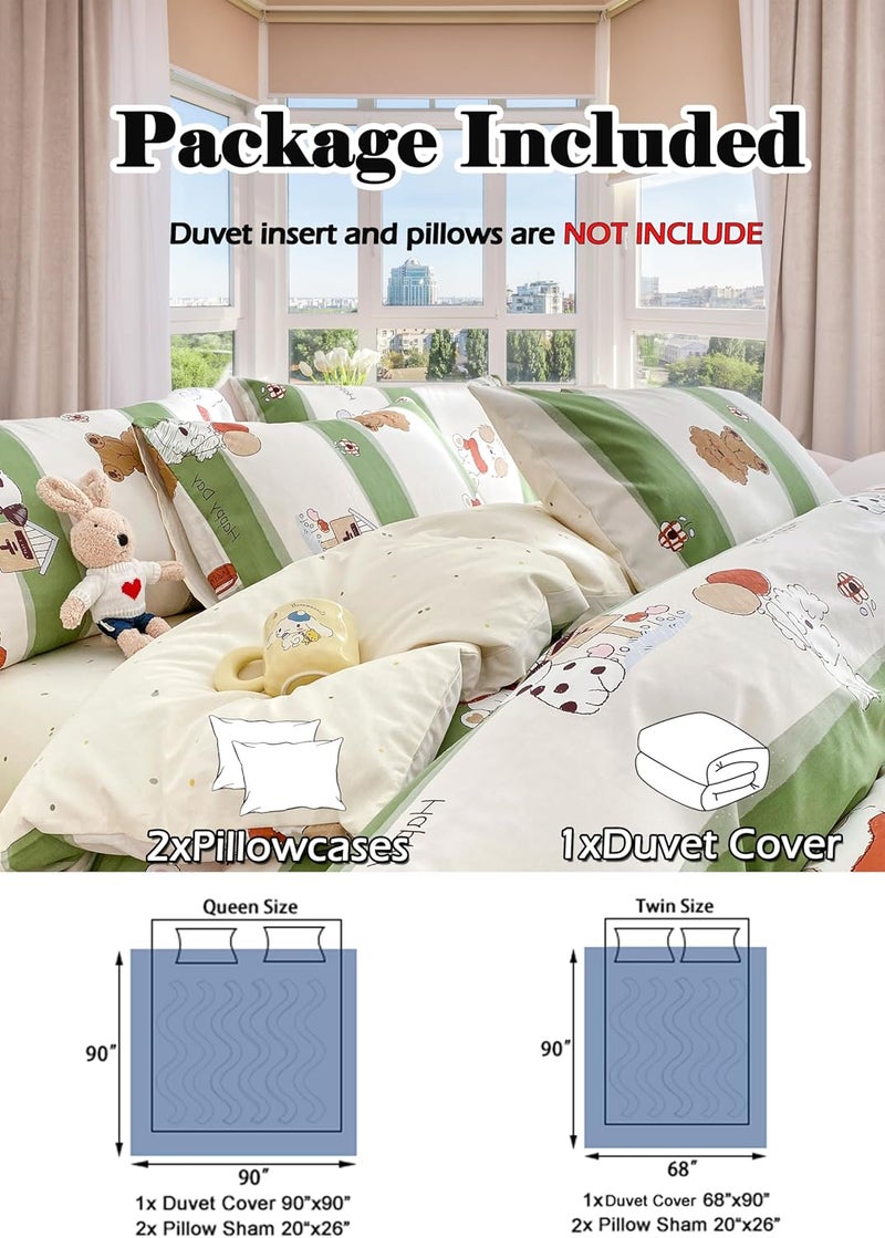 MorroMorn 100% Cotton Duvet Cover Queen, 3 Pieces Cute Bedding Sets Green Bed Set All Seasons, 1 Comforter Cover 2 Pillowcases, Soft Breathable Kawaii for Boys Girls Kids Teen (Cute Dog, Full/Queen) - Image 4