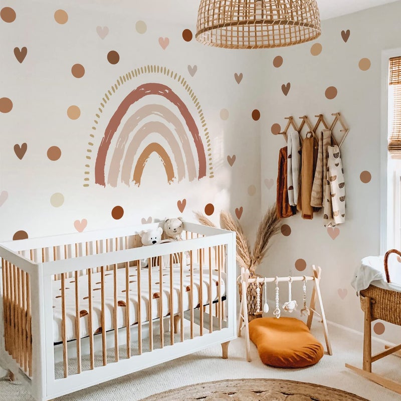 funlife Large Boho Rainbow Wall Decals Peel and Stick, Self Adhesive Boho Polka Dot Wall Decal Hearts Wall Sticker for Girls Bedroom Decor, Kids Nursery Room - Image 1
