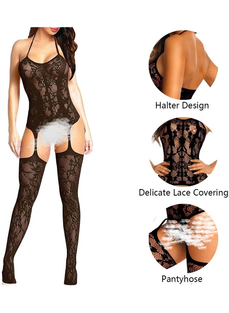 Women Lingerie Lace Underwear Fishnet Mesh Babydoll Bodysuit Sleepwear Tight Hollow Out Backless Nightwear Gift for Ladies Wife Girlfriend