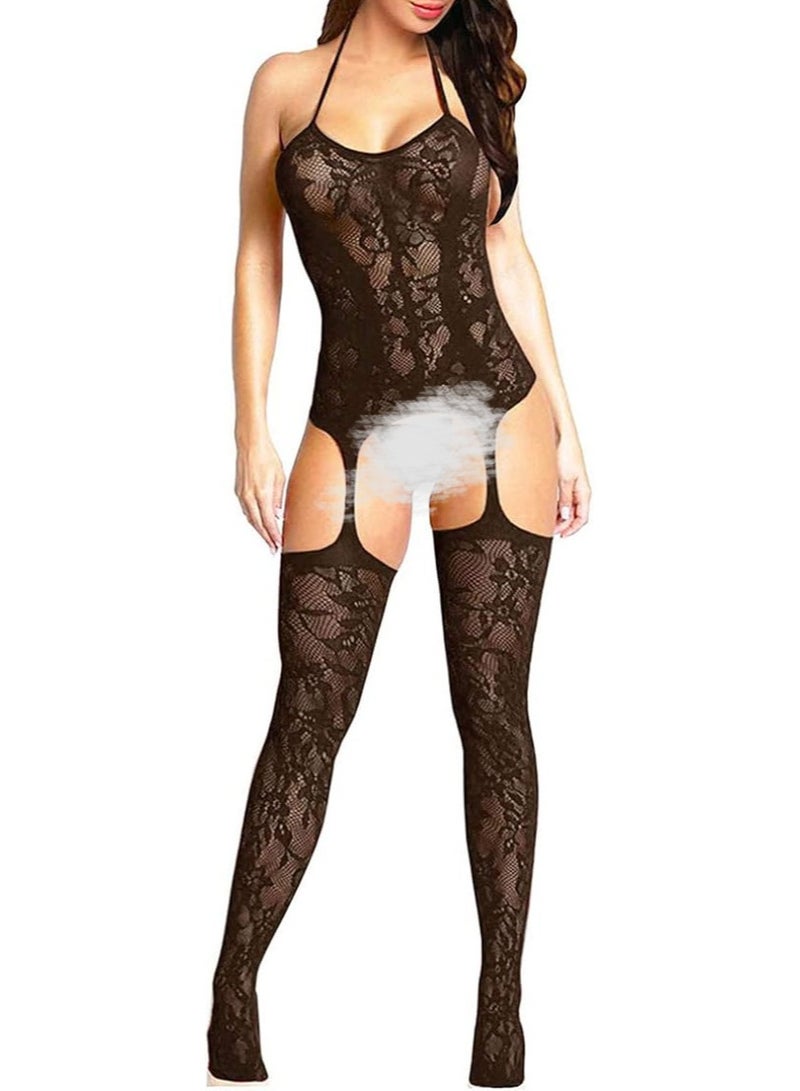 Women Lingerie Lace Underwear Fishnet Mesh Babydoll Bodysuit Sleepwear Tight Hollow Out Backless Nightwear Gift for Ladies Wife Girlfriend