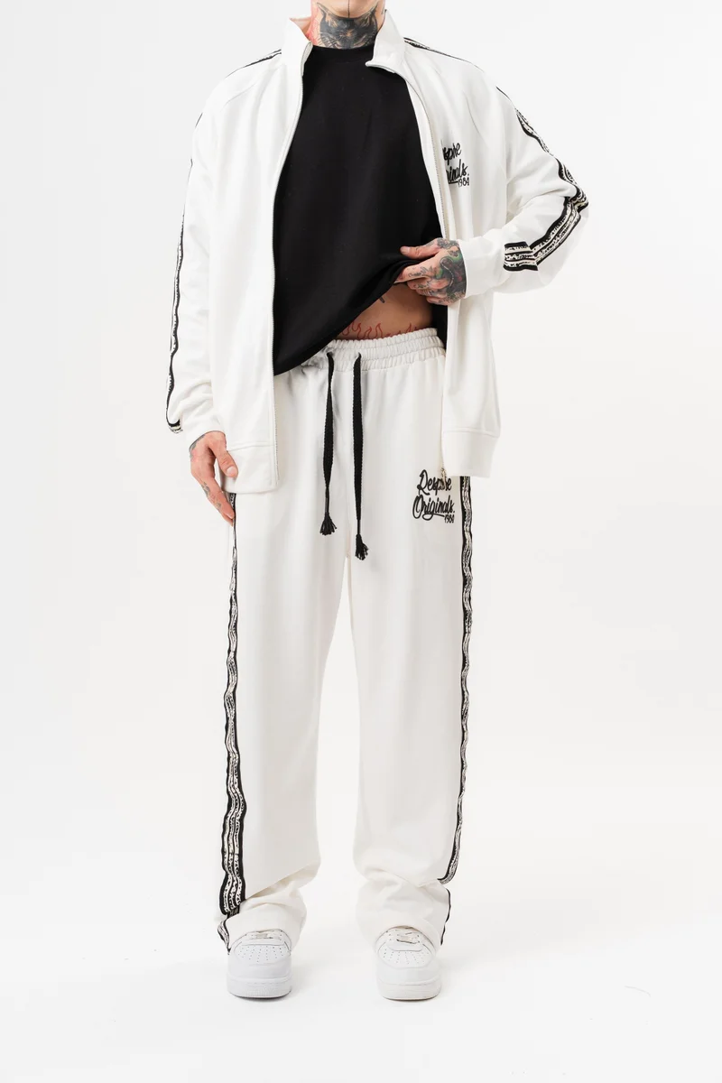 RESPIRE Men's Splash Striped Winter Doubleface Baggy Sweatpants Ecru