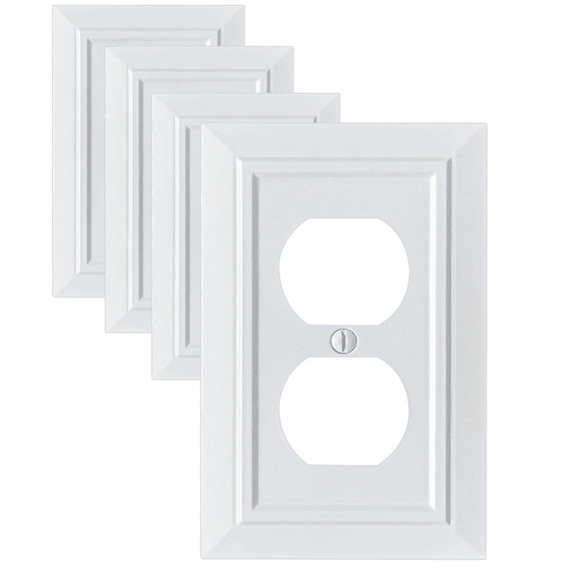 FunKiim Classic Architecture Wall PlatesLight Switch covers Electrical Outlet Covers Duplex receptacle wall platesMid Size Bamboo Fiber Material Switch plates Pure White 1 Gang Duplex 4PK