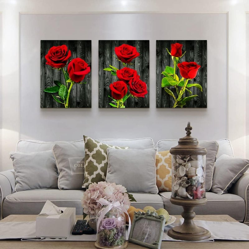 DZRWUBHS Canvas Wall Art For Bedroom Family Decor Living Room Modern Decorations Bathroom Dormitory Painting Kitchen Red Roses Pictures Artwork Home Decoration 3 Pieces - Image 2