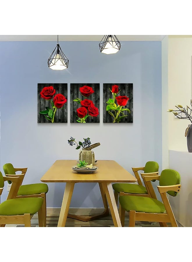 DZRWUBHS Canvas Wall Art For Bedroom Family Decor Living Room Modern Decorations Bathroom Dormitory Painting Kitchen Red Roses Pictures Artwork Home Decoration 3 Pieces - Image 4