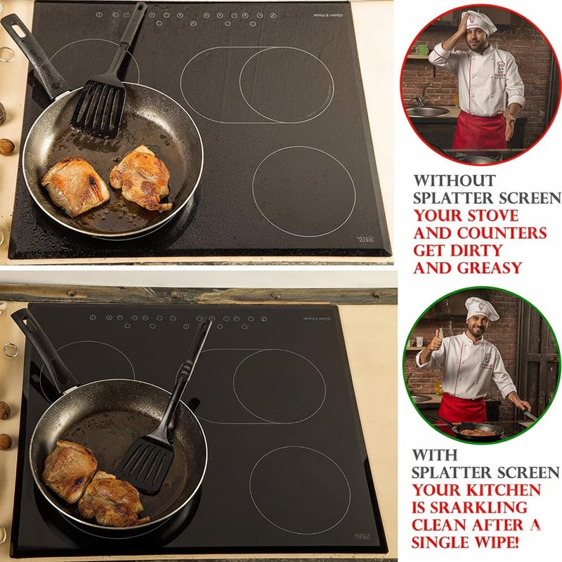 Trazon Grease Splatter Screen for Frying Pan 13 inch - Stops 99% of Hot Oil Splash - Protects Skin from Burns - Splatter Guard for Cooking - Iron Skillet Lid Keeps Kitchen Clean, includes Silicone Spatula - Image 4
