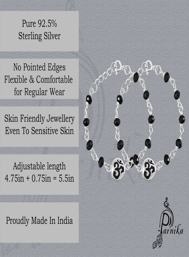 Parnika MJ 925 Divine Baby Nazariya (Kids Bracelet) in Pure 92.5 Sterling Silver for Kids - One Pair | Chandi Nazarbattu | Silver Ponchi | (Om Enamel 1) - Image 4