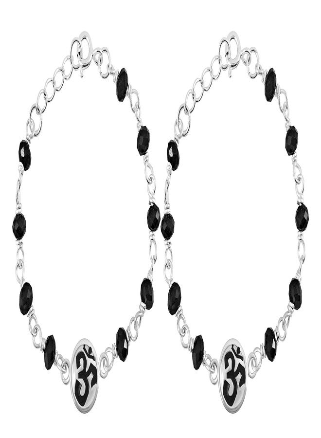 Parnika MJ 925 Divine Baby Nazariya (Kids Bracelet) in Pure 92.5 Sterling Silver for Kids - One Pair | Chandi Nazarbattu | Silver Ponchi | (Om Enamel 1) - Image 3